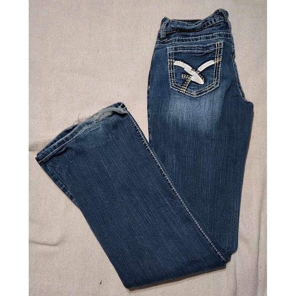 Amethyst Jeans Womens Size 5 Blue Denim‎ Low Ride Western Bootcut Distressed Z